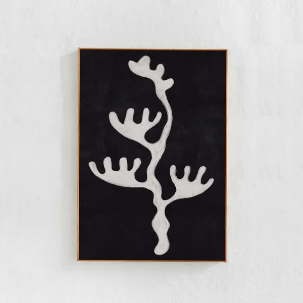 Mid Modern Abstract Coral Art Print, Black and White