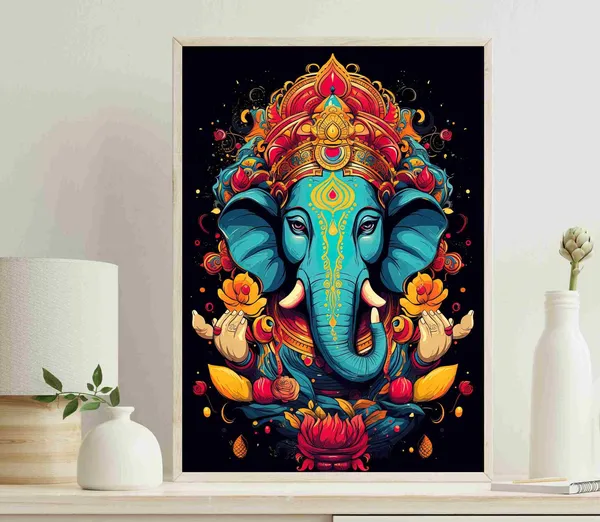 Ganesha Wall Art Print, Hindu Home Decor Piece