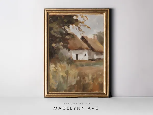 Vintage Country Cottage Art Print, Fall Farmhouse