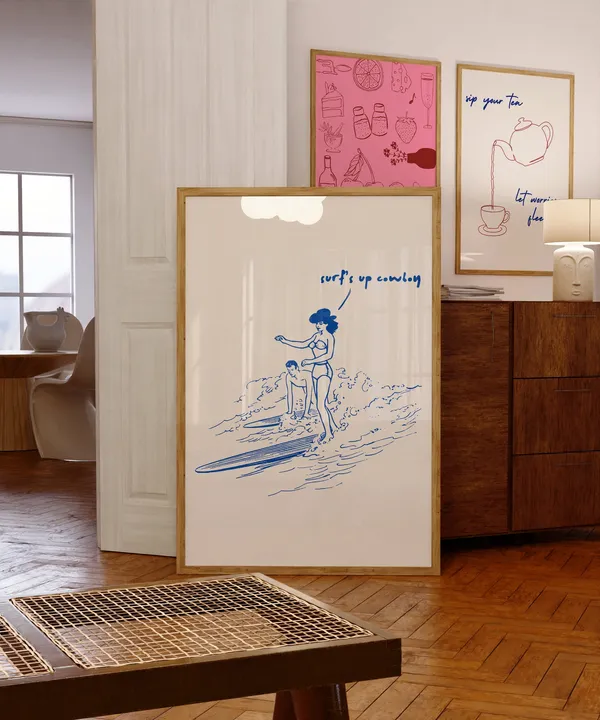 Vintage Western Surfing Aesthetic Room Art Print