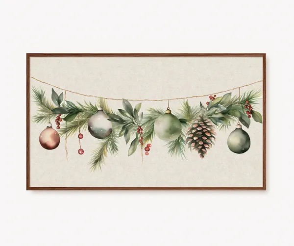 Christmas Wreath With Baubles, Minimalist Art Print