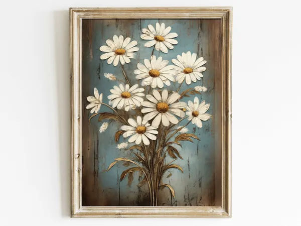 Daisy Flower Painting Rustic Floral Poster