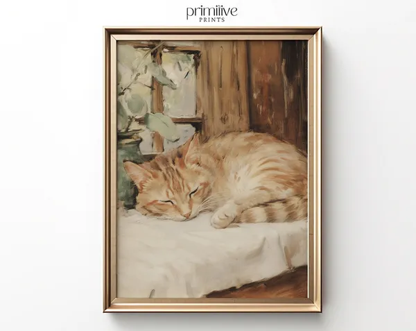 Farmhouse Cat Art Print, Country Spring Decor