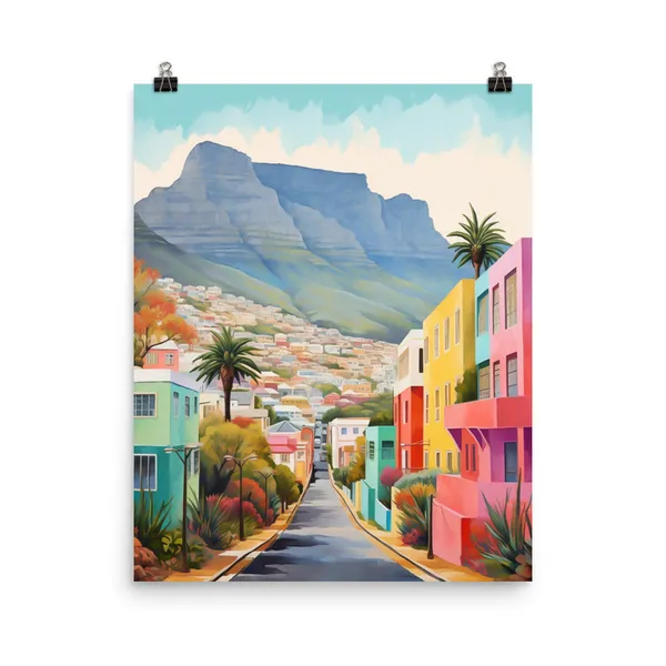Bokaap Watercolor Print, Cape Town Travel Poster