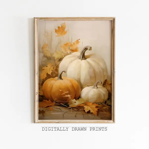 Vintage Pumpkin Still Life Art Print, Rustic Fall
