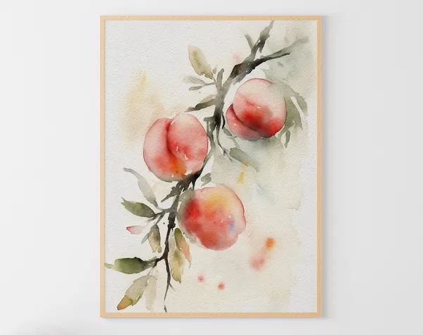 Peach Tree Watercolor Art Print, Kitchen Botanical Poster