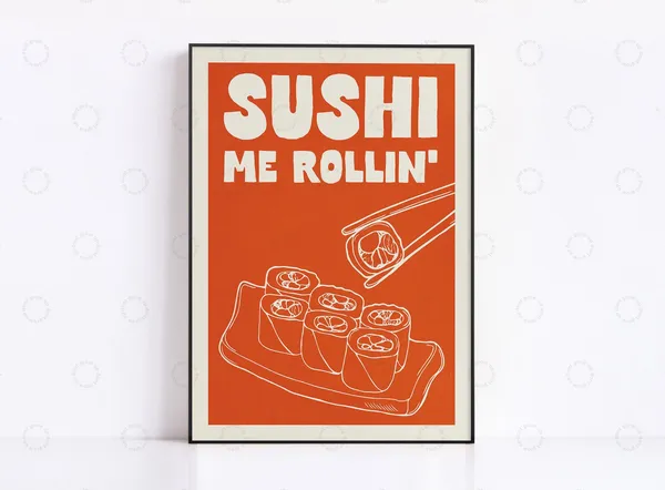 Sushi Vintage Food Poster, Retro Japanese Kitchen Art