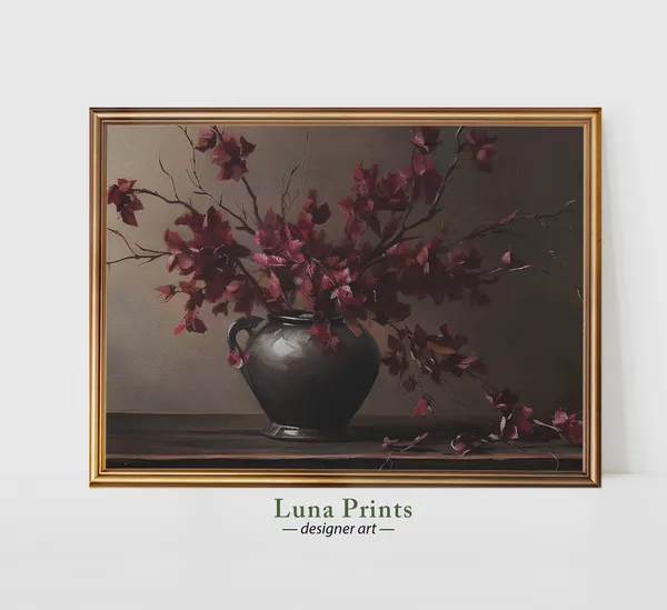 Burgundy Branches Vintage Fall Floral Art Print