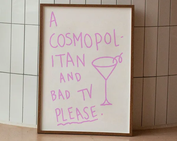 Cosmopolitan Cocktail Print, Pink Drink Bar Decor