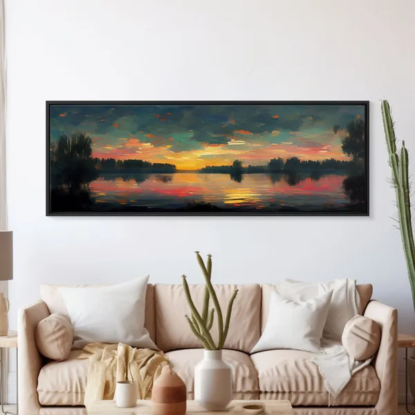 Cool Sunset Over The Lake Art Print, Lakehouse Decor