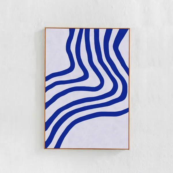 Blue Abstract Waves Line Art Contemporary Print