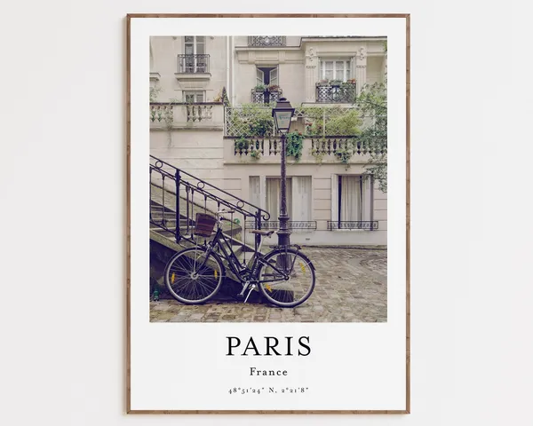 Paris France City Bicycle Travel Poster