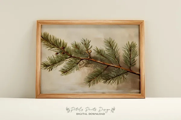 Christmas Evergreen Rustic Vintage Art Print