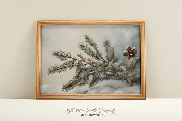 Christmas Pinetree Rustic Vintage Holiday Art Print