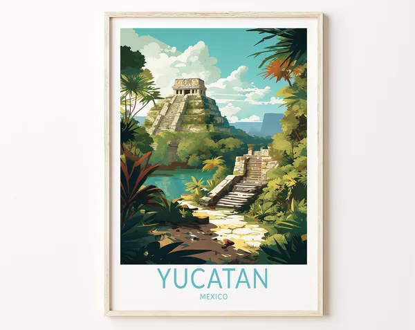 Yucatan Mexico Travel Poster, Latin America Art Print