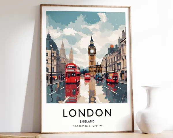 London Travel Poster, Colorful English Travel Art
