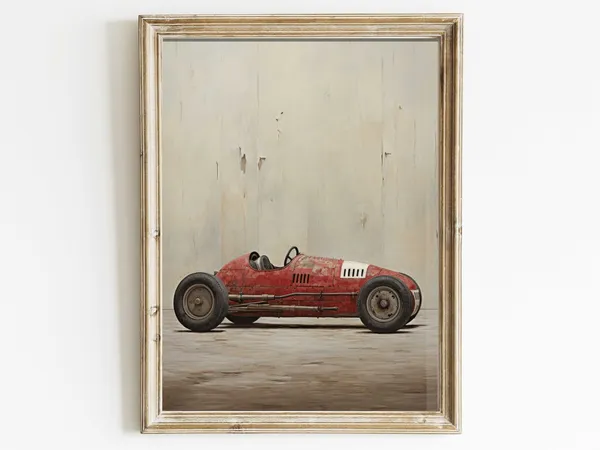 Red Vintage Racing Car Print, Kids Room Decor