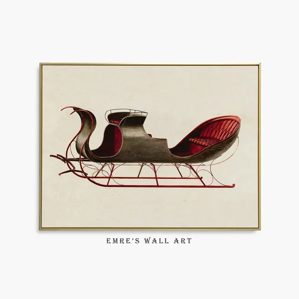 Vintage Winter Sleigh Art Print, Country Christmas Decor