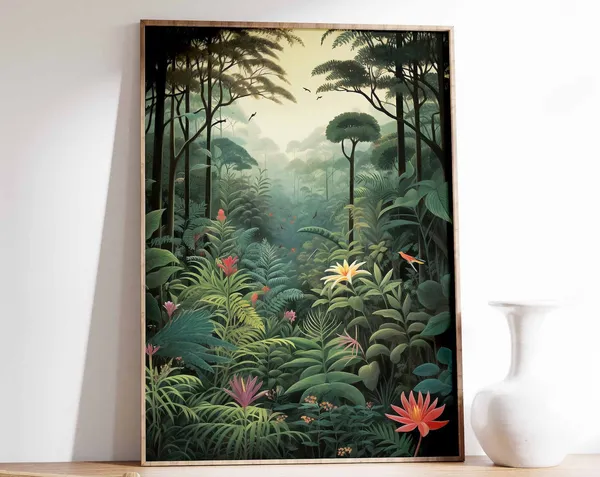 Tropical Floral Botanical Print, Rousseau-Inspired Garden Poster