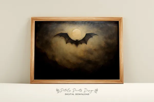 Vintage Bat Halloween Art Print, Rustic Decor