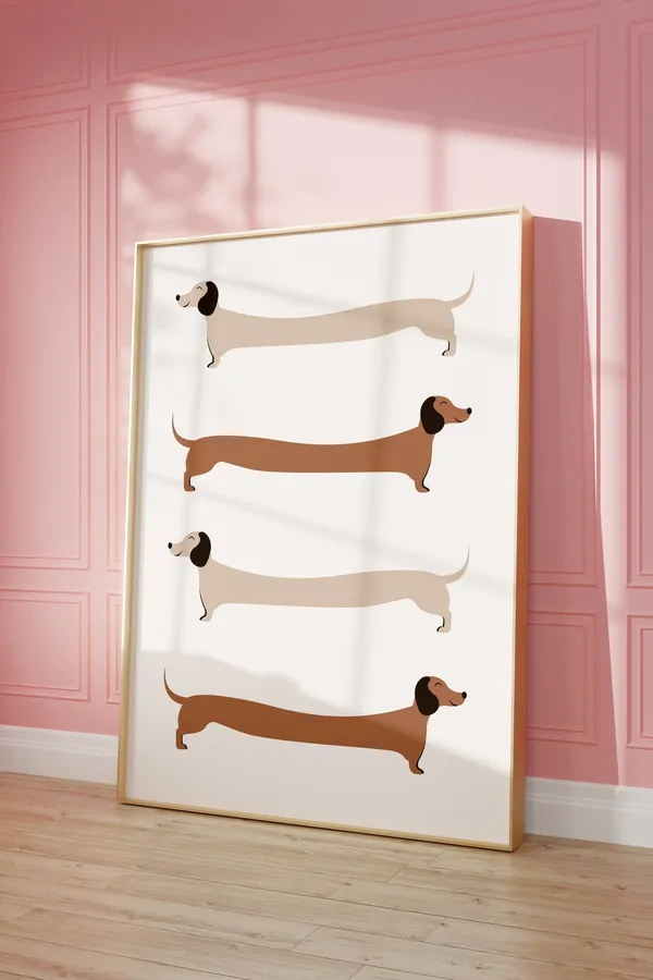 Neutral Aesthetic Dachshund Kids Room Art Print