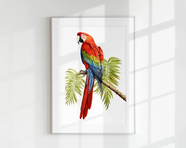 Scarlet Macaw Minimal Poster, Tropical Bird Decor