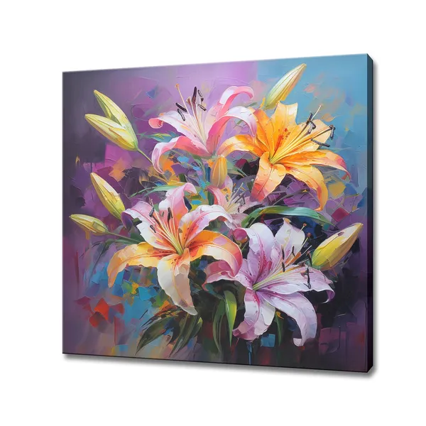Colorful Lily Bouquet, Oil Painting Style Art Print
