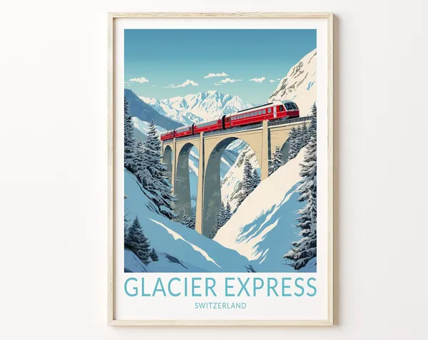Glacier Express Switzerland Travel Poster, Train Route