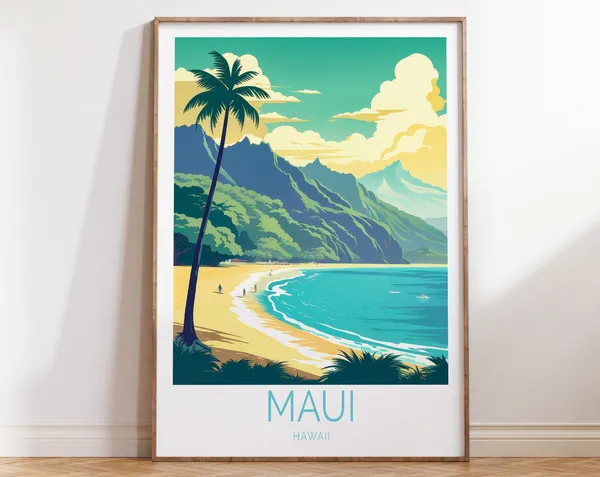 Maui Hawaii Travel Poster, Coastal Travel Art