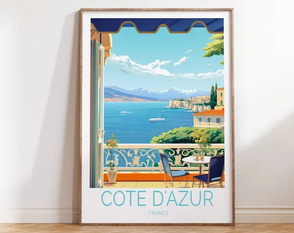 Cote D'Azur France Travel Poster, French Riviera Coast