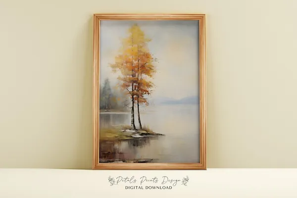 Rustic Fall Landscape, Vintage Autumn Farmhouse Print