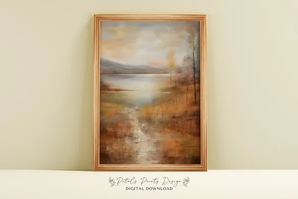 Rustic Fall Landscape Art Print, Vintage Autumn