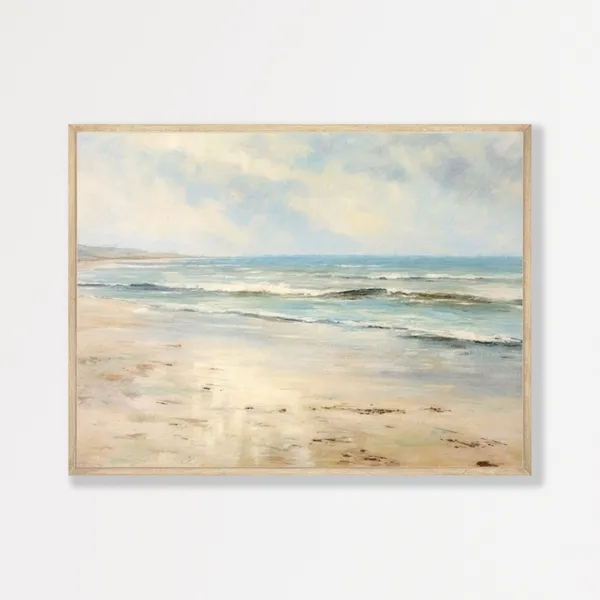 Muted Ocean Seascape, Retro Coastal Beach Art Print