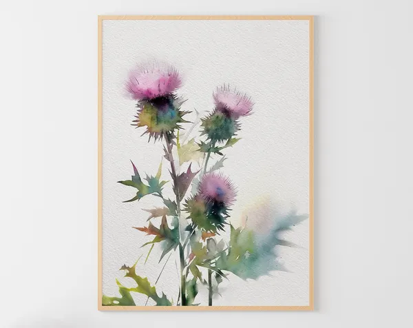 Thistle Watercolor Art Print, Scottish Wildflowers