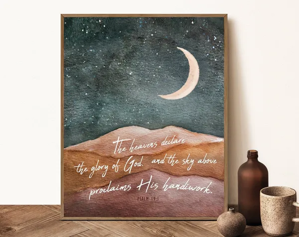Psalm 19:1 Scripture Print, Desert Night Sky Art Print