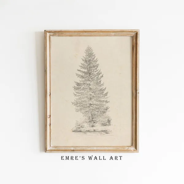 Vintage Tree Sketch Art Print, Rustic Farmhouse Decor