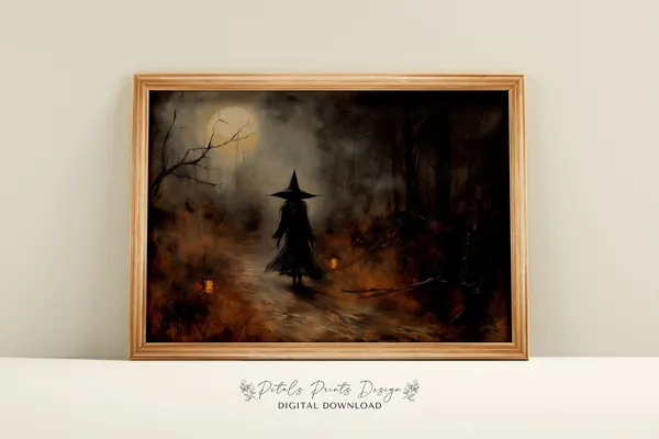 Vintage Witch Halloween Rustic Holiday Poster Print