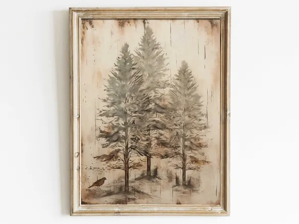 Spruce Tree Vintage Forest Christmas Art Print