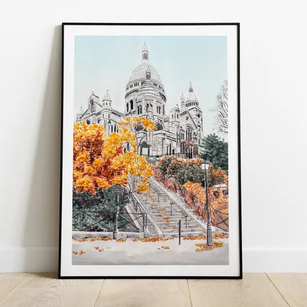 Sacre Coeur Paris Watercolor Art Print, Montmartre