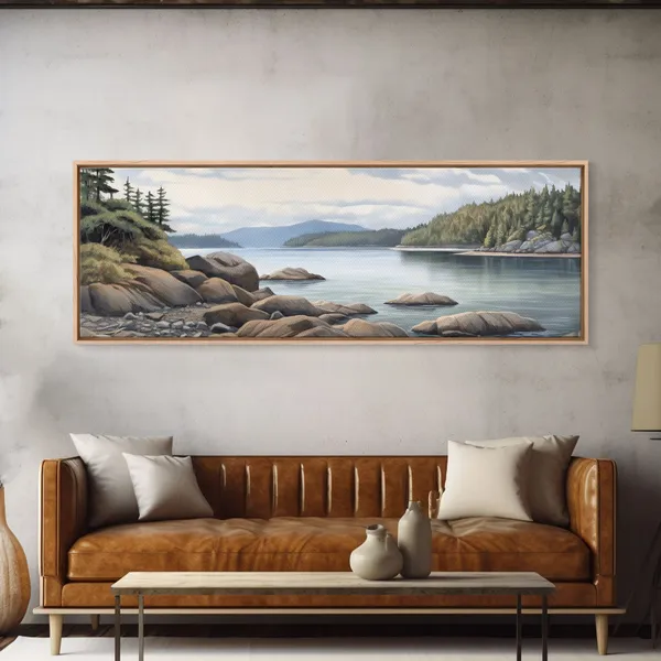 Colored Pencil Lake Riverbank Landscape Art Print