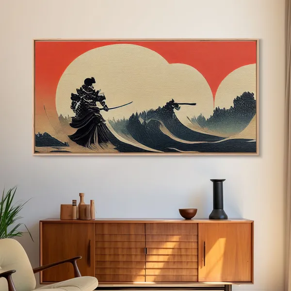 Japanese Samurai Fighting a Tidal Wave Art Print
