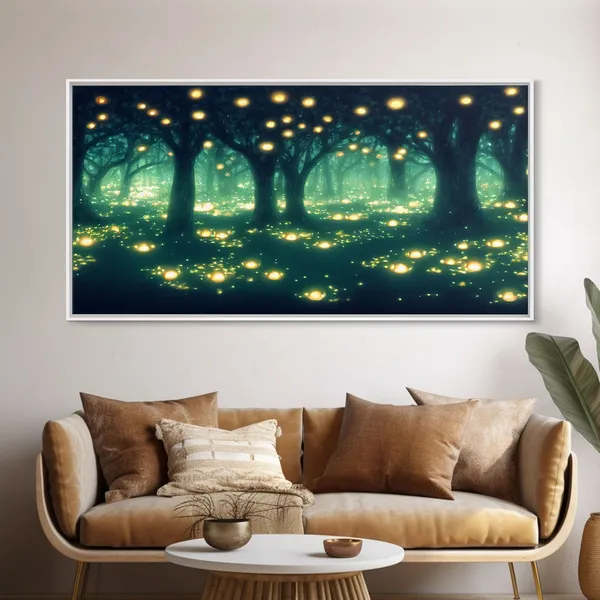Fireflies at Night in a Fantasy Forest Art Print