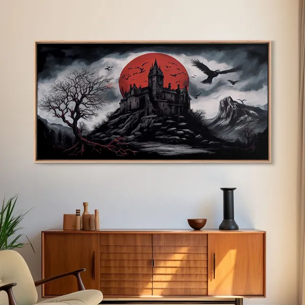 Haunted Castle and Blood Moon Gothic Art Print