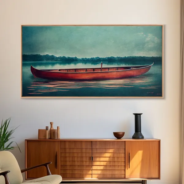 Canoe Lakehouse Art Print, Man Cave Wall Art