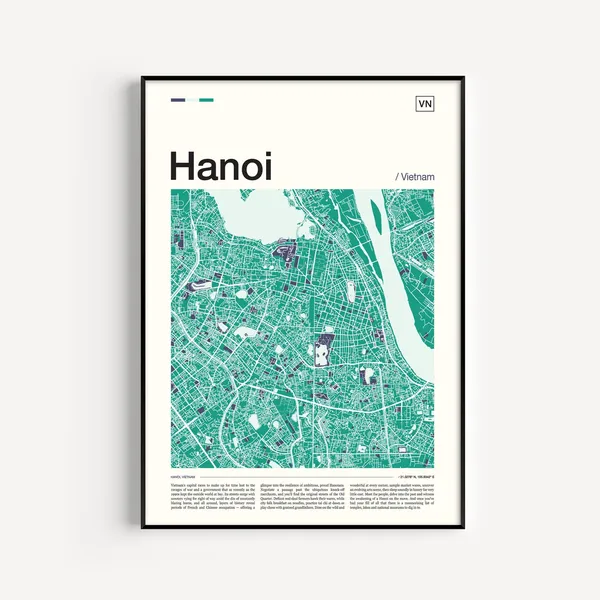 Hanoi Map Print, Vietnam Travel Poster