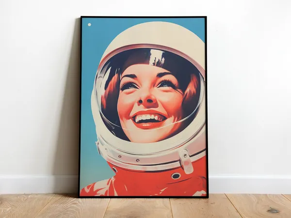 Retro Female Astronaut, Vintage Space Travel Poster
