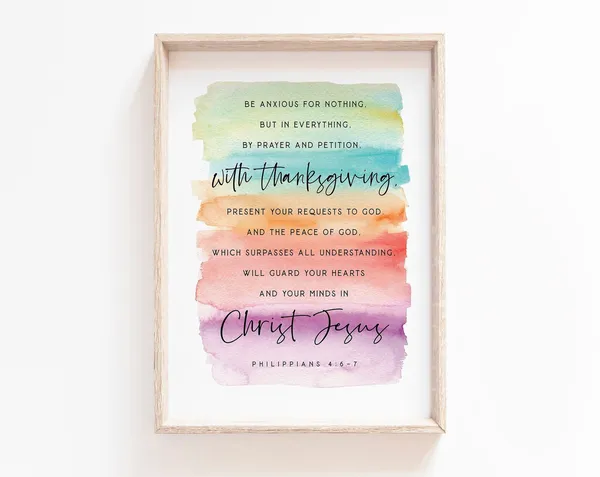 Philippians 4:6-7 Scripture Rainbow Art Print