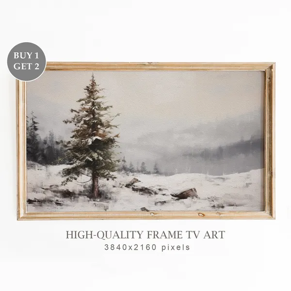 Christmas TV Frame Art, Vintage Winter Landscape
