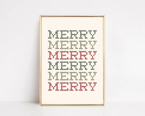 Merry Merry Merry Kitschy Christmas Cross Stitch Art