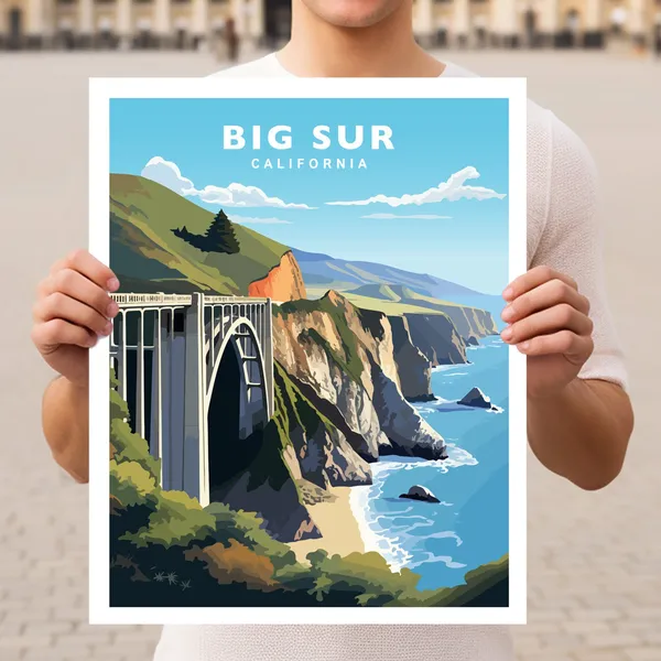 Big Sur California Travel Poster, Coastal Road Trip